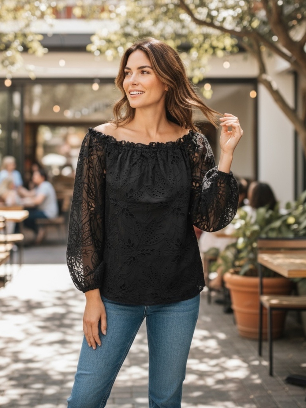 WHBM Off The Shoulder Eyelet Blouse size XS
